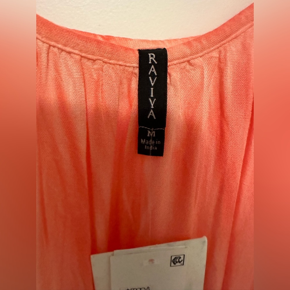 Raviva women’s medium orange dress. Loose fit. 100% rayon. Ruffle detail - Picture 2 of 3